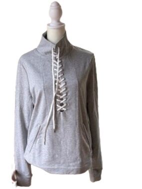 Urban Savage Gray Lace-Up Sweatshirt Pullover Front Pockets